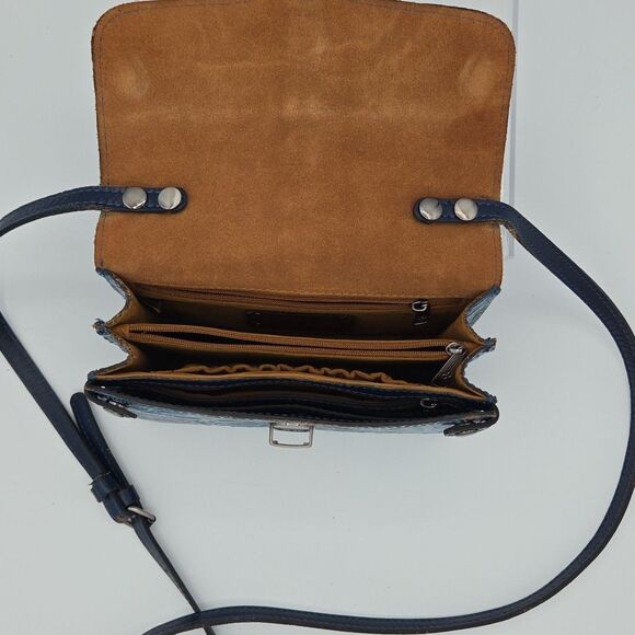 Patricia Nash Apricale Crossbody Safflower Blue Mediterranean Tooled EUC - Picture 7 of 13